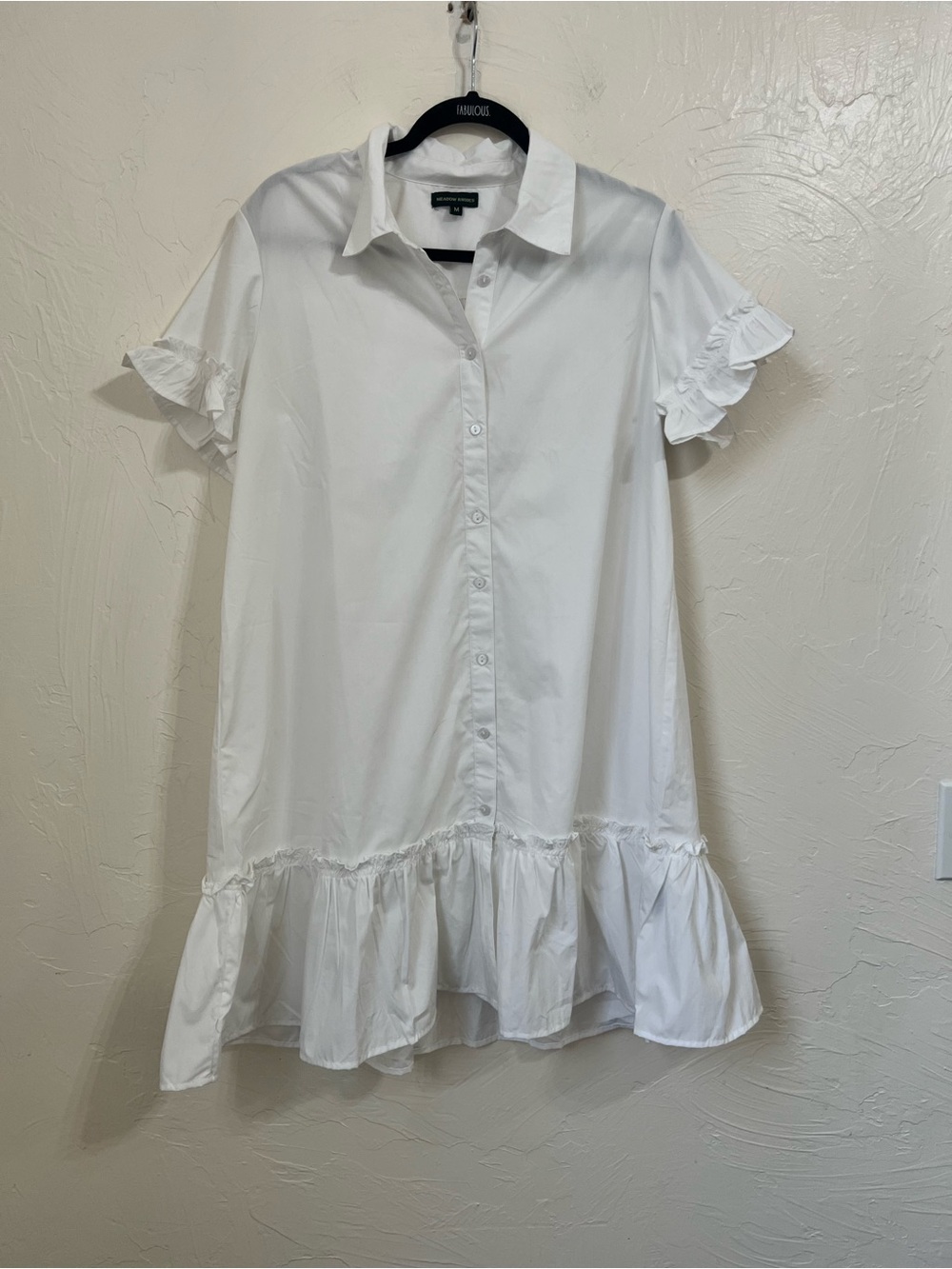Meadow Rhodes White Ruffle Hem Button-Down Shirt Dress size M
